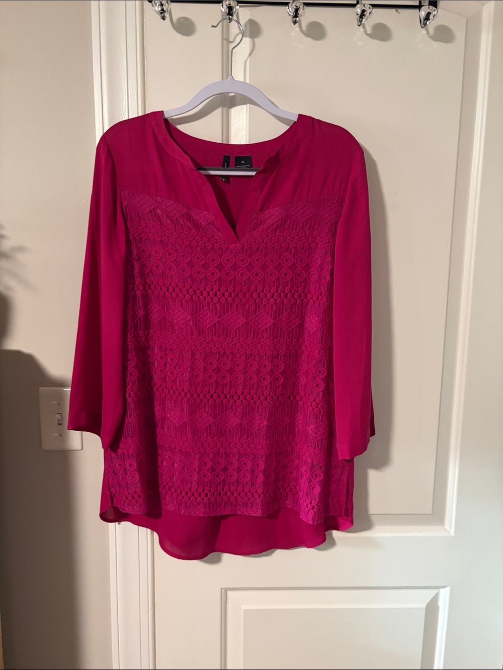 Womens Magenta Lace-Front Blouse by New Directions.. size XL